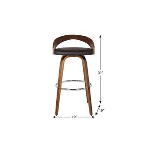 26" Brown Faux Leather And Solid Wood Swivel Low Back Counter Height Bar Chair