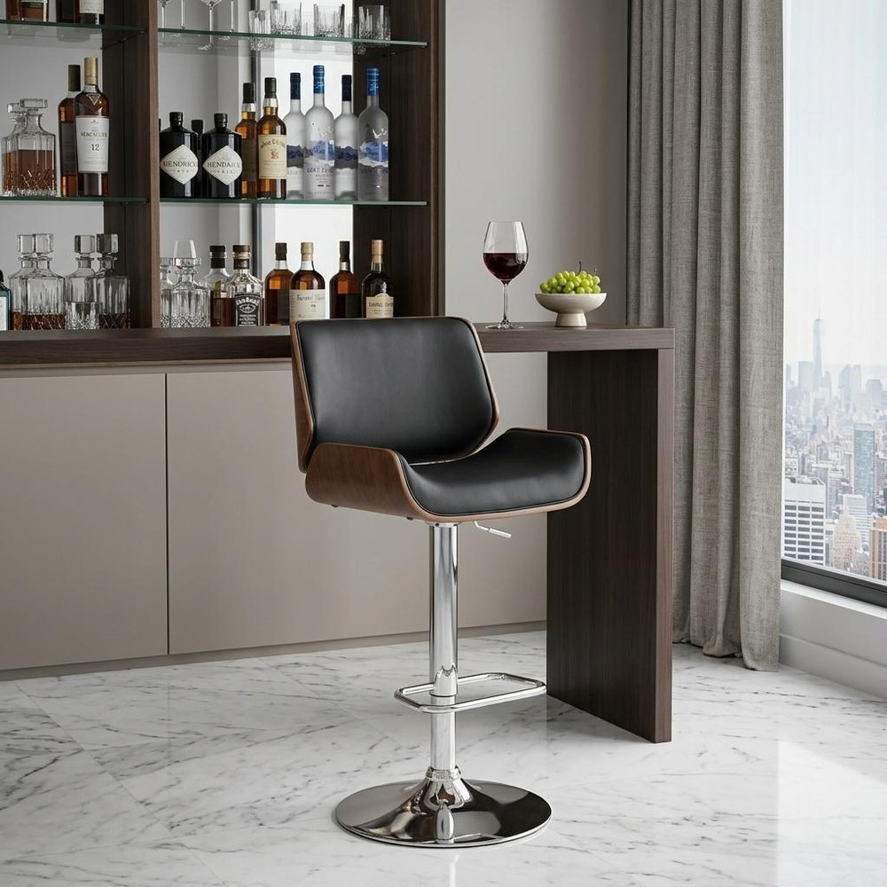 24" Black And Silver Iron Swivel Low Back Adjustable Height Bar Chair