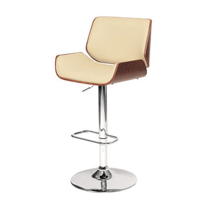 Cream And Silver Fabric And Iron Low Back Adjustable Height Swivel Bar Chair