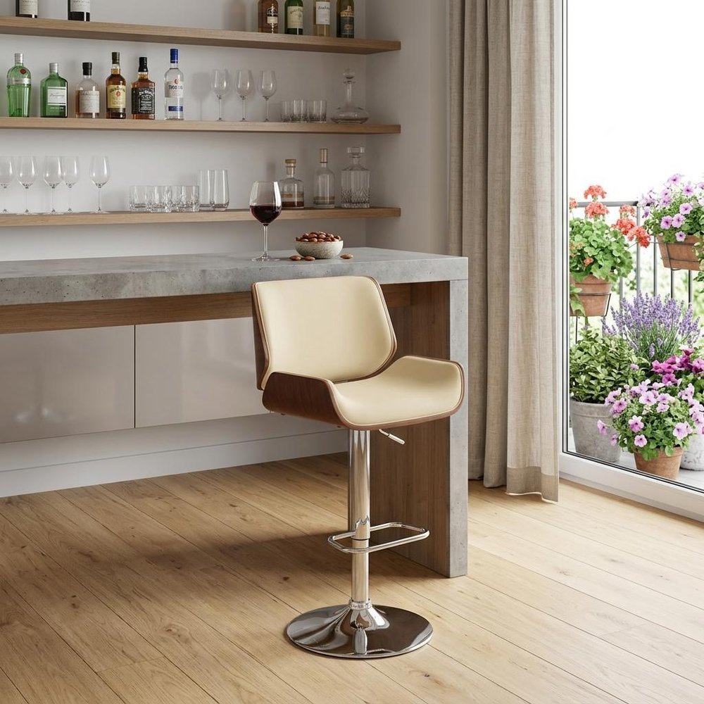 24" Cream And Silver Iron Swivel Low Back Adjustable Height Bar Chair