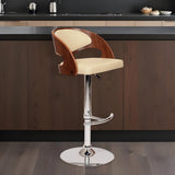 Black And Silver Faux Leather And Chrome Low Back Adjustable Height Swivel Bar Chair