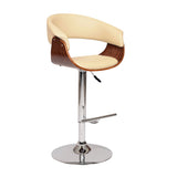 24" Cream And Silver Faux Leather And Solid Wood Swivel Low Back Adjustable Height Bar Chair