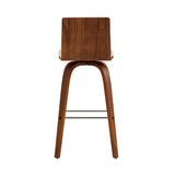 26" Cream and Brown Fabric and Iron Low Back Counter Height Swivel Bar Chair