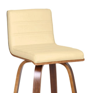 26" Cream and Brown Fabric and Iron Low Back Counter Height Swivel Bar Chair