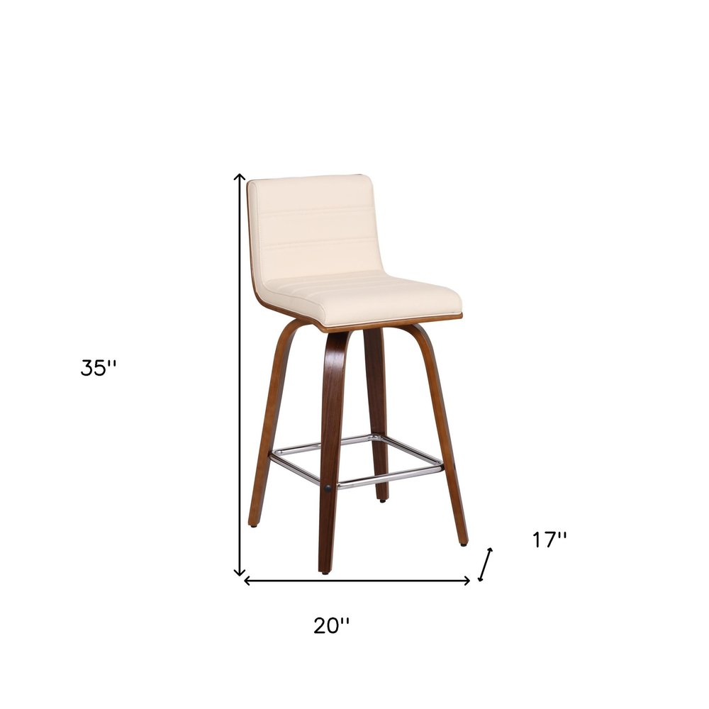 26" Cream and Brown Fabric and Iron Low Back Counter Height Swivel Bar Chair