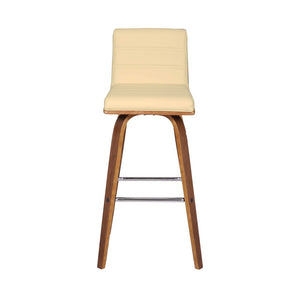 30" Cream And Brown Fabric And Iron Low Back Bar Height Swivel Bar Chair