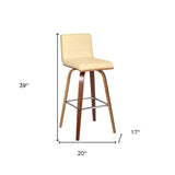 30" Cream and Brown Fabric and Iron Low Back Bar Height Swivel Bar Chair