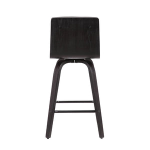 30" Gray And Black Fabric And Iron Low Back Bar Height Swivel Bar Chair