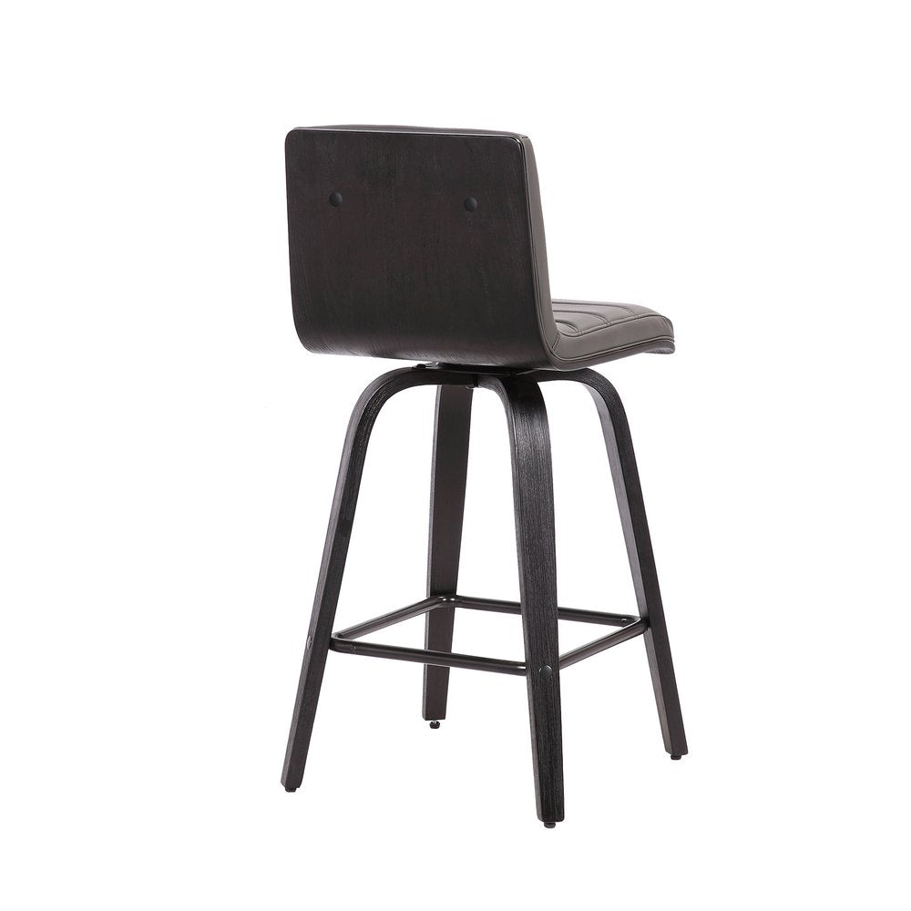 30" Gray And Black Fabric And Iron Low Back Bar Height Swivel Bar Chair