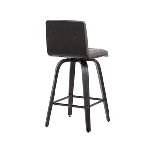 30" Gray And Black Fabric And Iron Low Back Bar Height Swivel Bar Chair