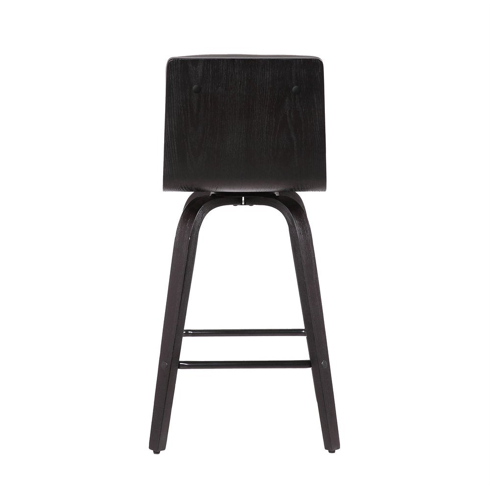 30" Gray And Black Fabric And Iron Low Back Bar Height Swivel Bar Chair