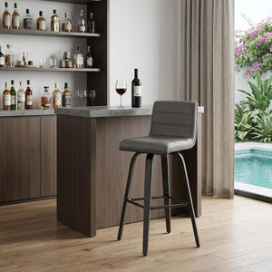 30" Gray And Black Iron Swivel Low Back Bar Height Bar Chair