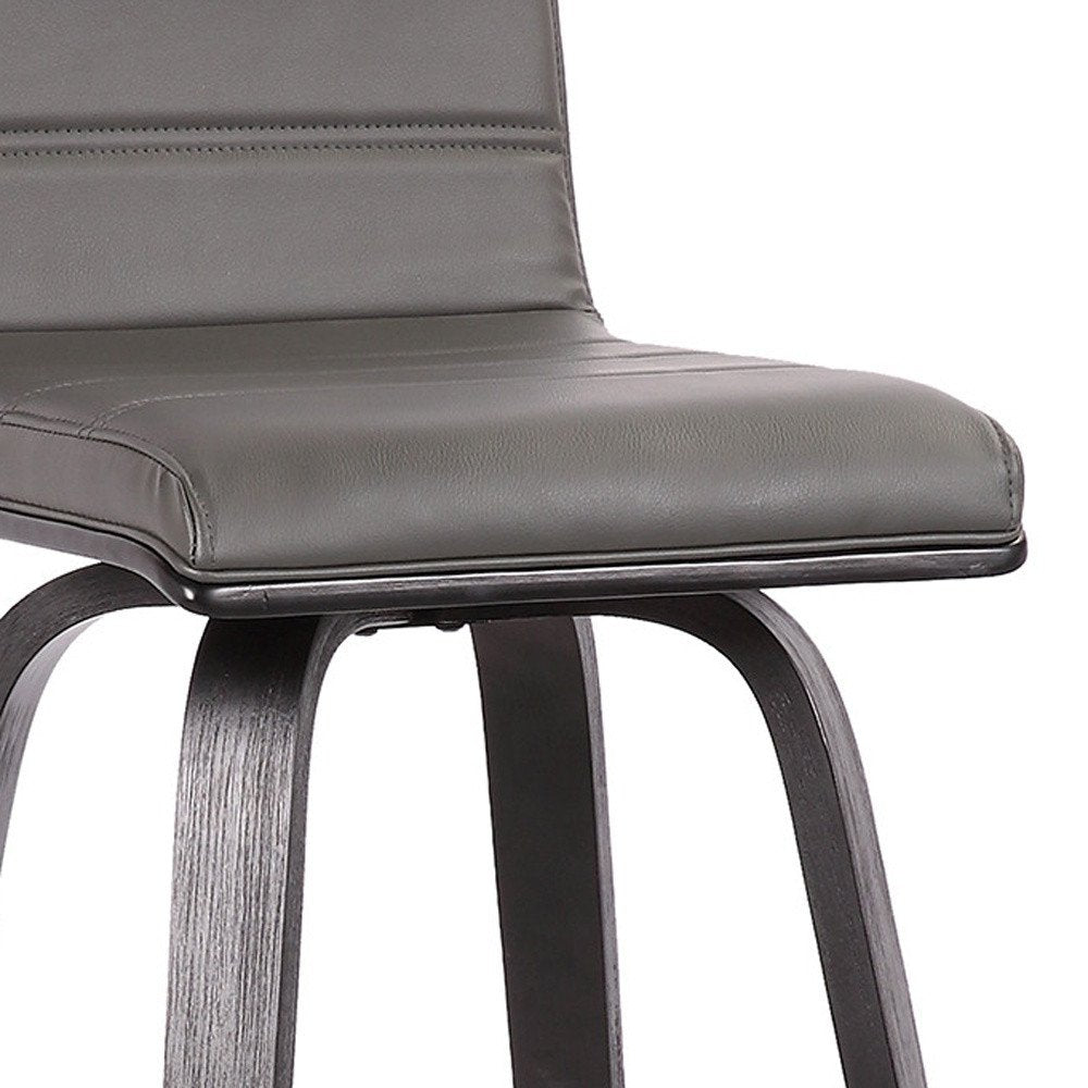 30" Gray And Black Fabric And Iron Low Back Bar Height Swivel Bar Chair