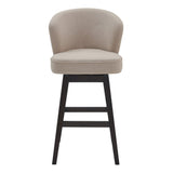 27" Tan and Espresso Fabric and Solid Wood Low Back Counter Height Swivel Bar Chair