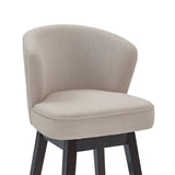 27" Tan and Espresso Fabric and Solid Wood Low Back Counter Height Swivel Bar Chair