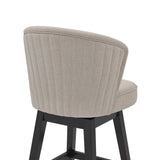 27" Tan and Espresso Fabric and Solid Wood Low Back Counter Height Swivel Bar Chair