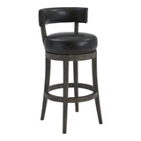 31" Onyx and Gray Faux Leather and Solid Wood Low Back Bar Height Swivel Bar Chair