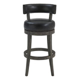 31" Onyx and Gray Faux Leather and Solid Wood Low Back Bar Height Swivel Bar Chair