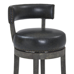 31" Onyx and Gray Faux Leather and Solid Wood Low Back Bar Height Swivel Bar Chair