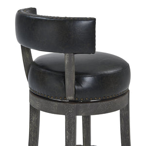 31" Onyx and Gray Faux Leather and Solid Wood Low Back Bar Height Swivel Bar Chair