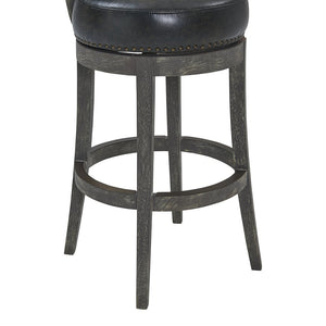 31" Onyx and Gray Faux Leather and Solid Wood Low Back Bar Height Swivel Bar Chair