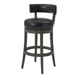 31" Onyx and Gray Faux Leather and Solid Wood Low Back Bar Height Swivel Bar Chair
