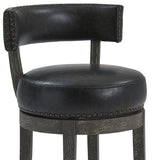 31" Onyx and Gray Faux Leather and Solid Wood Low Back Bar Height Swivel Bar Chair