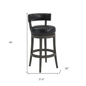 31" Onyx and Gray Faux Leather and Solid Wood Low Back Bar Height Swivel Bar Chair