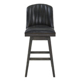 31" Onyx And Gray Faux Leather And Solid Wood Swivel Bar Height Bar Chair