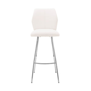 26" White And Silver Faux Leather And Fabric And Iron Counter Height Bar Chair