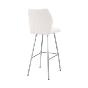 26" White And Silver Faux Leather And Fabric And Iron Counter Height Bar Chair
