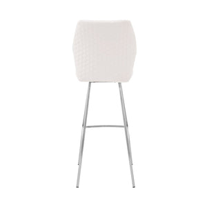 26" White And Silver Faux Leather And Fabric And Iron Counter Height Bar Chair