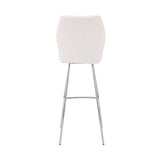 30" White And Silver Faux Leather And Iron Bar Height Bar Chair