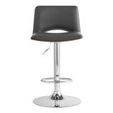 24" Gray And Silver Faux Leather Swivel Low Back Adjustable Height Bar Chair