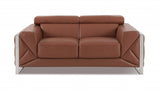 75" Camel And Silver Italian Leather Loveseat