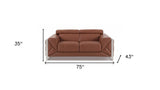 75" Camel And Silver Italian Leather Loveseat