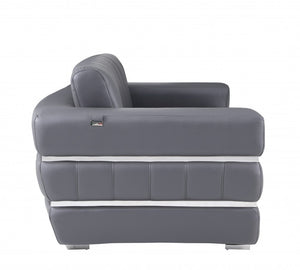 75" Gray And Silver Italian Leather Loveseat
