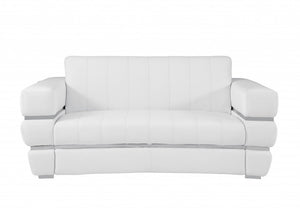 75" White And Silver Italian Leather Loveseat