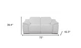 72" White And Silver Italian Leather Power Reclining Loveseat