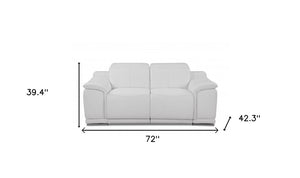 72" White And Silver Italian Leather Power Reclining Loveseat