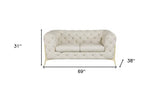 69" Beige And Gold Italian Leather Loveseat