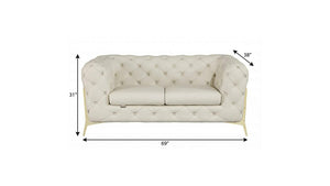 69" Beige And Gold Italian Leather Loveseat