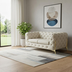 69" Beige And Gold Italian Leather Loveseat