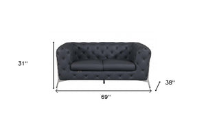 69" Gray And Silver Italian Leather Loveseat