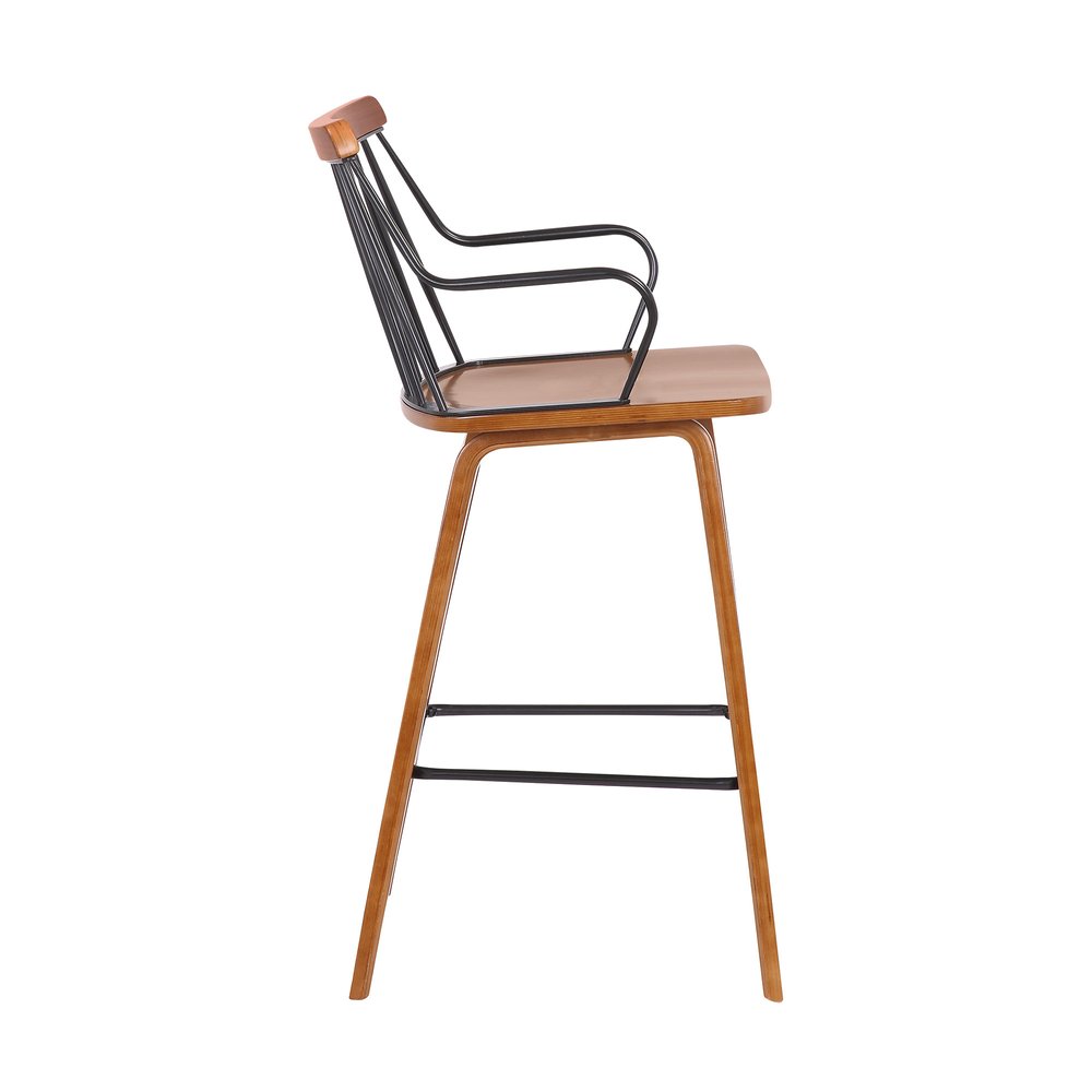26" Brown Wood And Iron Counter Height Bar Chair