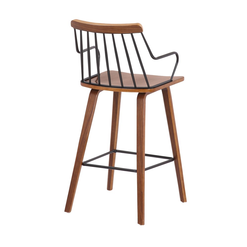 26" Brown Wood And Iron Counter Height Bar Chair