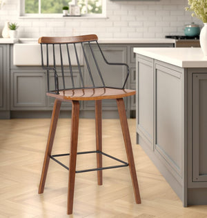 26" Brown Manufactured Wood and Iron Counter Height Bar Chair