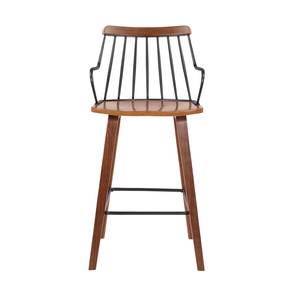 26" Brown Wood And Iron Counter Height Bar Chair