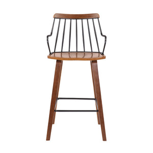 26" Brown Wood And Iron Counter Height Bar Chair