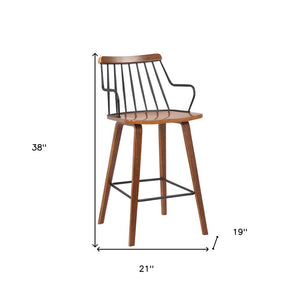 26" Brown Wood And Iron Counter Height Bar Chair